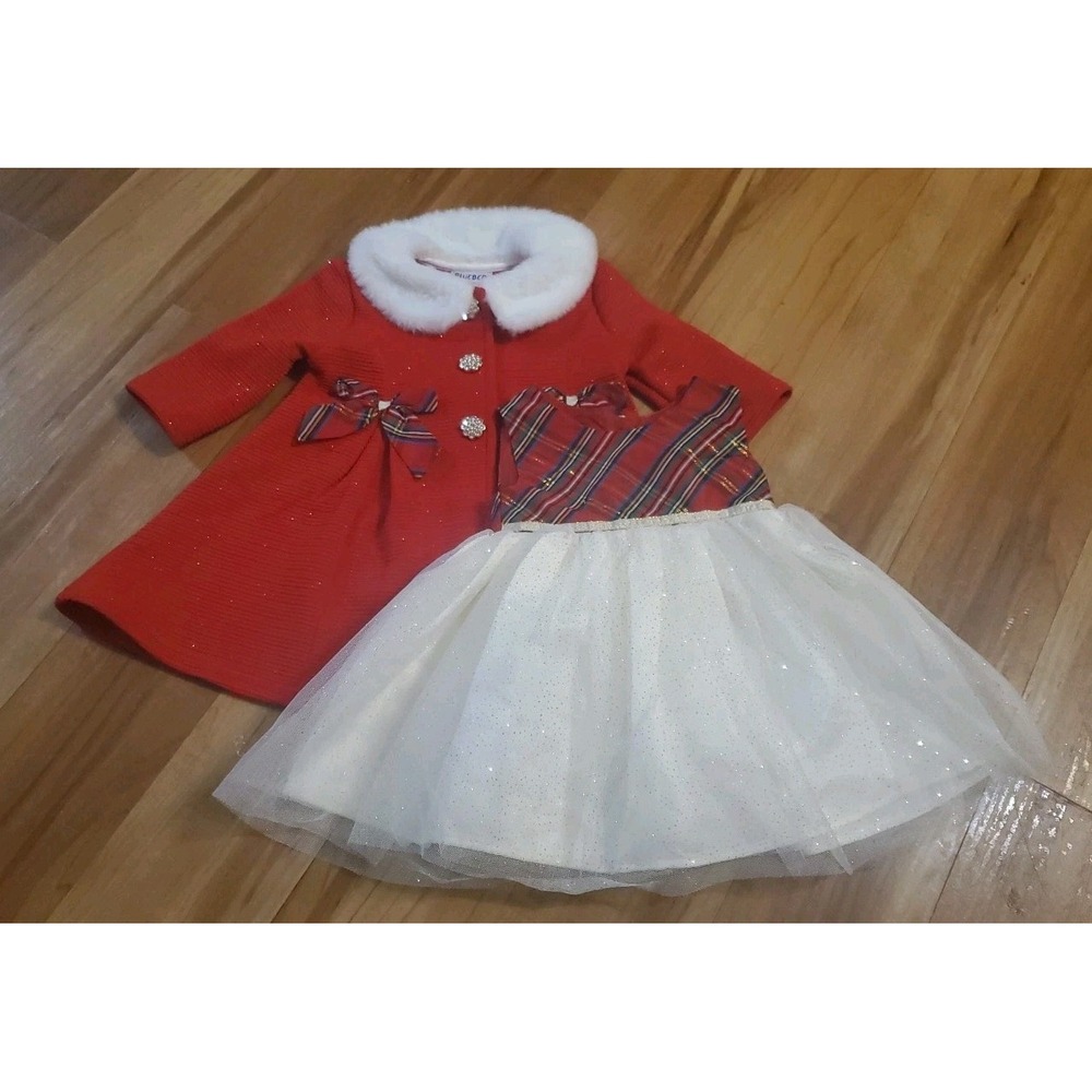 BlueBeri Boulevard Baby Girl 12 Months Dress & Jacket Holiday Plaid Bows Glitter